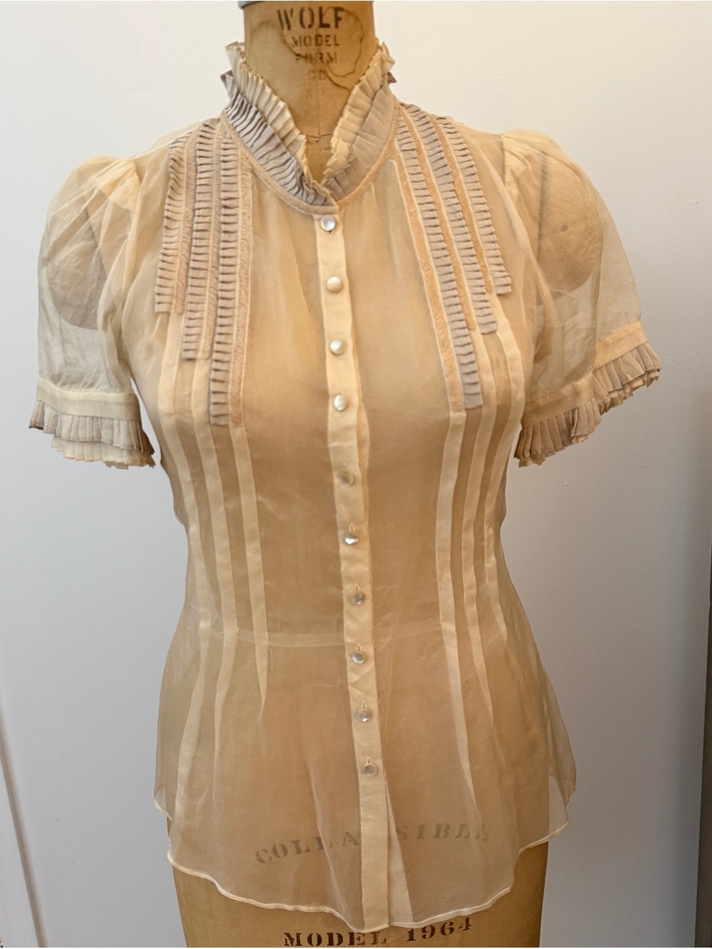Victorian-Inspired Cream Sheer Ruffle-Trim Blouse